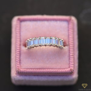 5.25ct Emerald Cut Moissanite Eternity Band Womens Eternity Wedding Ring in 14K Solid White Gold Available Yellow Gold and Rose Gold, 5x3mm