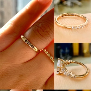 May include: A collection of gold and silver rings with engraved messages, including "Your Heart", "My Soul", "C&P", "8-30-18", "2.22.19 I did Too & I Will", "16 2014", "10.29.18", and "WE LOVE MOM".