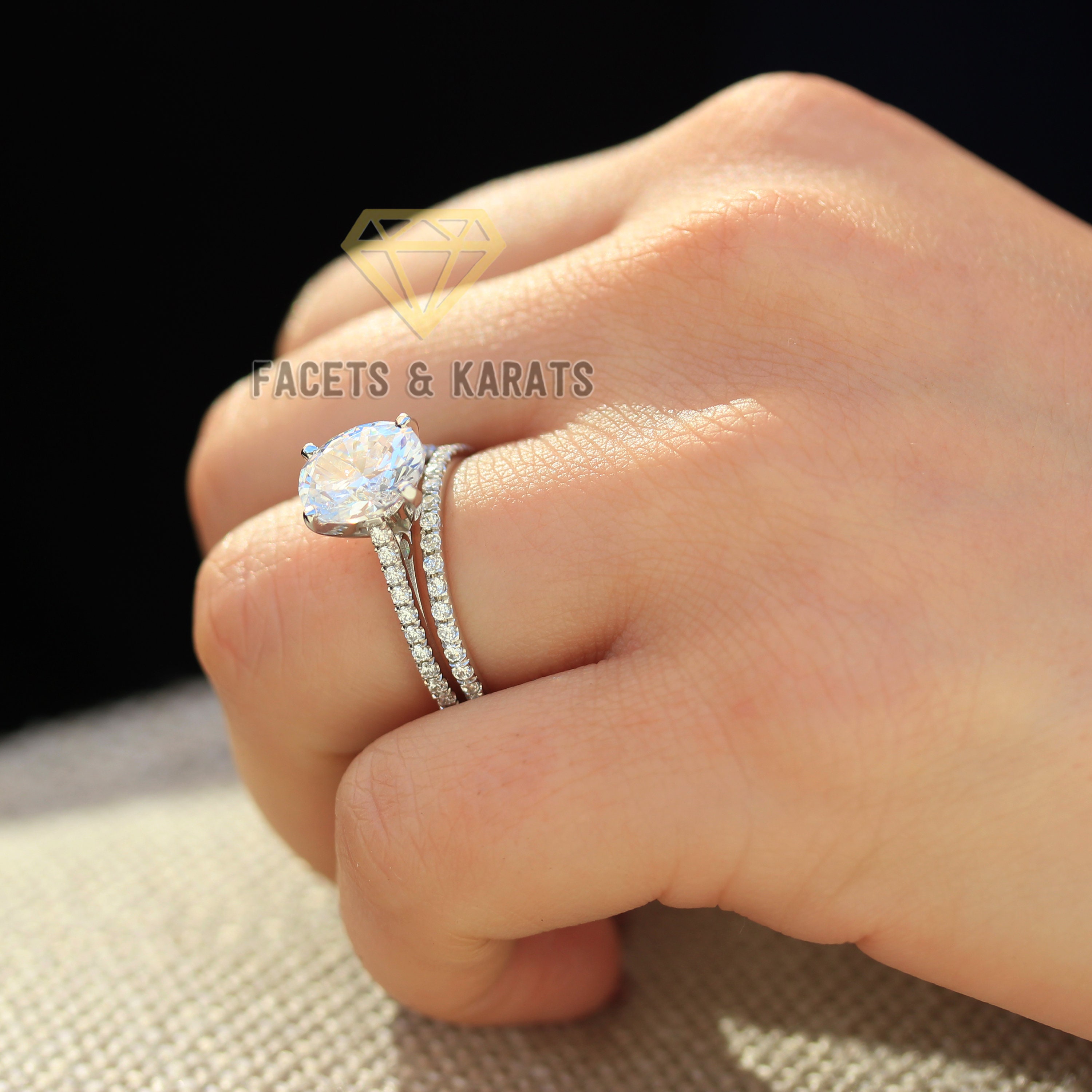 3 Carat Oval Accented Solitaire Ring With Matching Wedding
