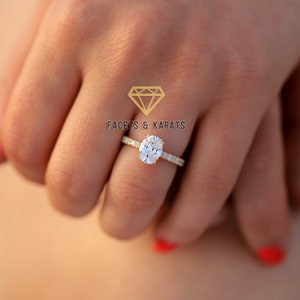 1 Carat Oval Accented Solitaire Engagement Ring With Side Stones Simple Wedding Ring 14K Yellow Gold, White Gold, Rose Gold Facets & Karats