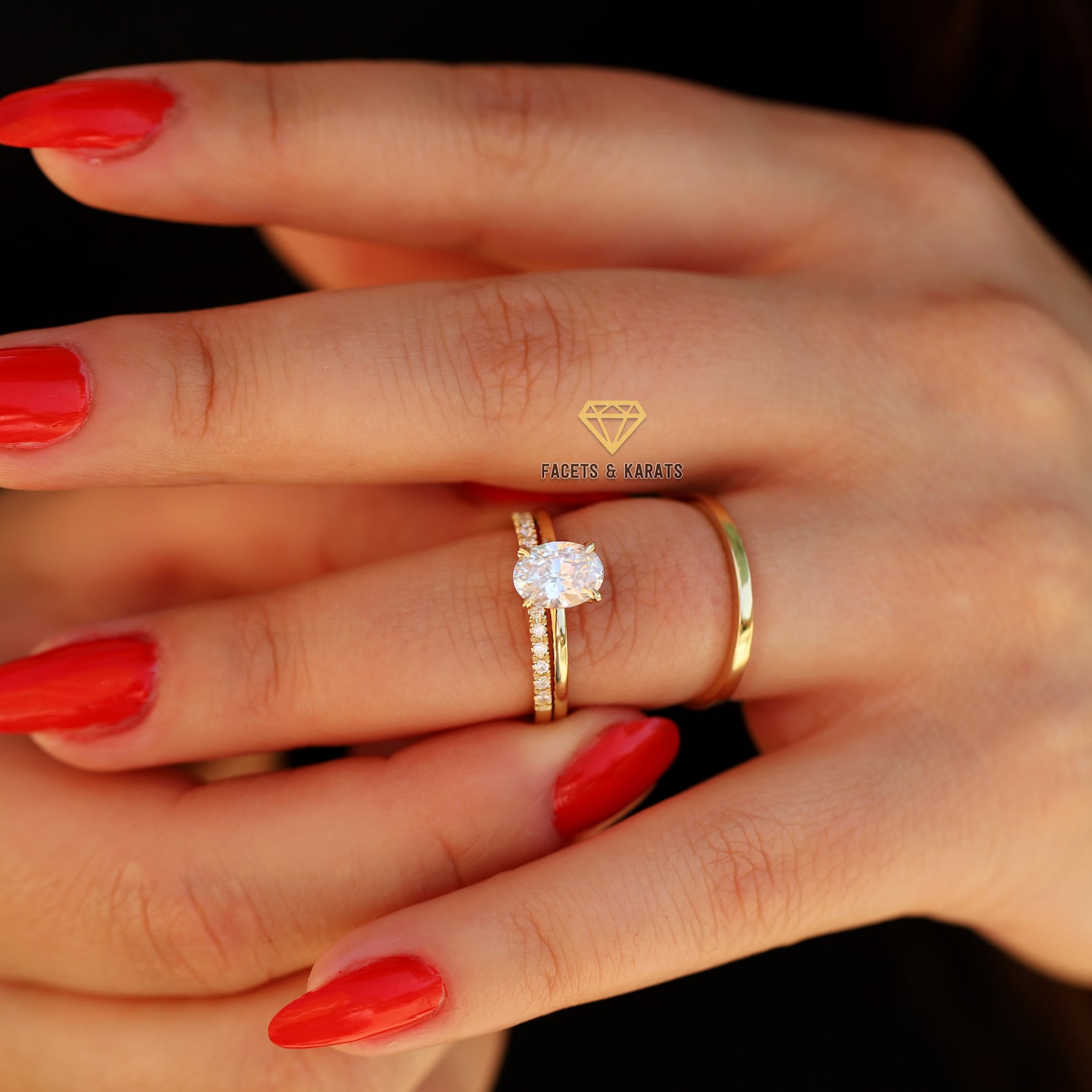 14K Solid Gold 3 Piece Engagement Ring Set 1.50ct Oval Etsy