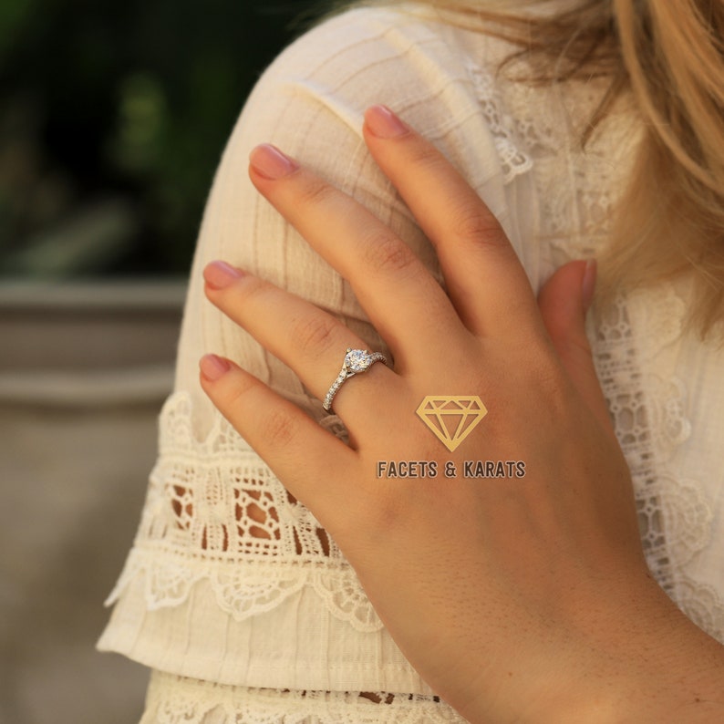 Unique 14K Solid Real White Gold Promise Ring For Girlfriend Etsy