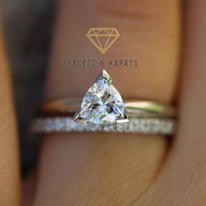 Trillion cut Engagement Ring, With Wedding Band, Bridal Ring Sets, Wedding Ring, Man Made Diamond Simulant or Moissanite Engagement Ring Set