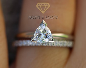 Trillion cut Engagement Ring, With Wedding Band, Bridal Ring Sets, Wedding Ring, Man Made Diamond Simulant, Lab Created Simulated Diamonds
