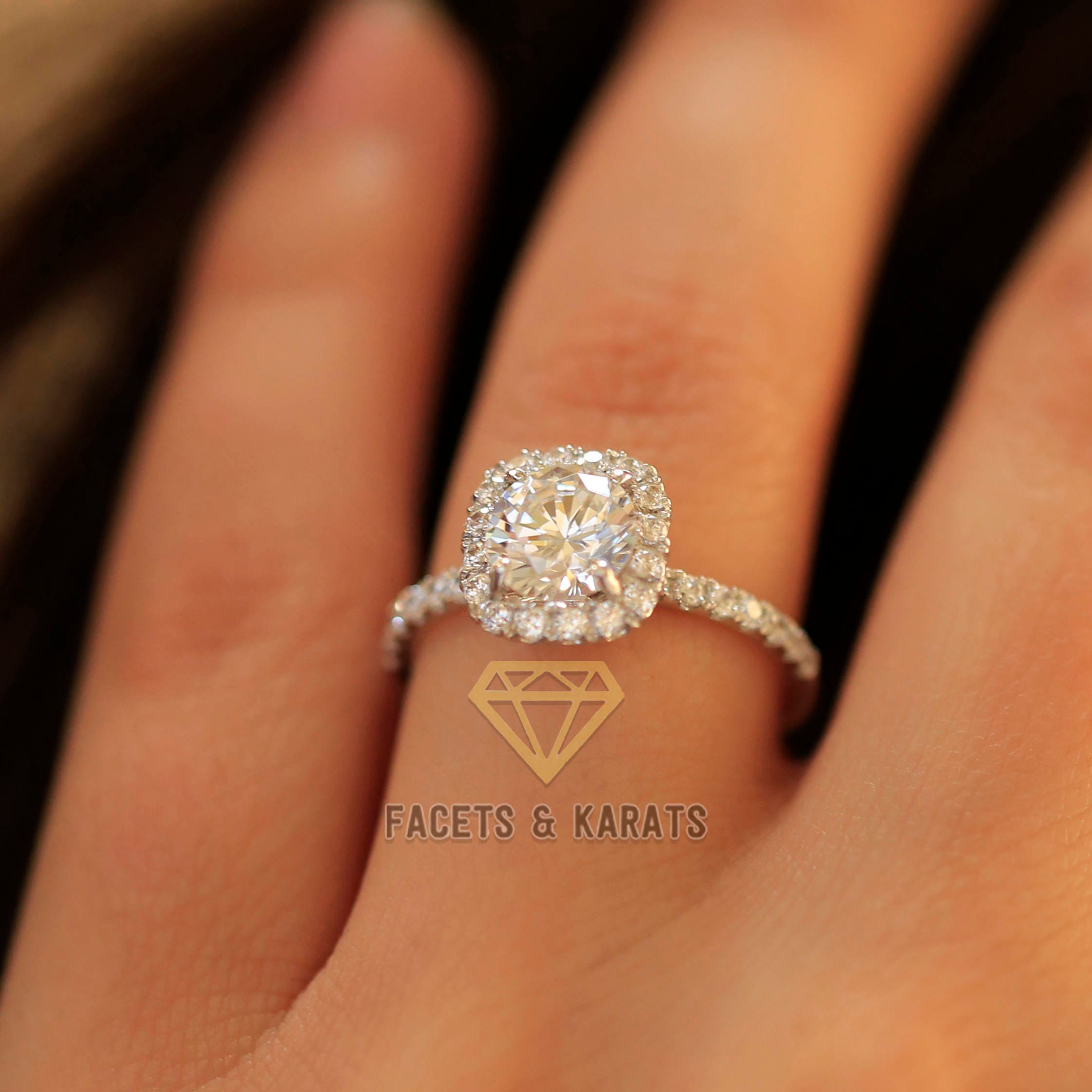 Bague De Fiançailles Simulée Or Blanc 14k - Diamant Double Halo 2,25 Carats - Tailles 4 à 12 US - Personnalisable