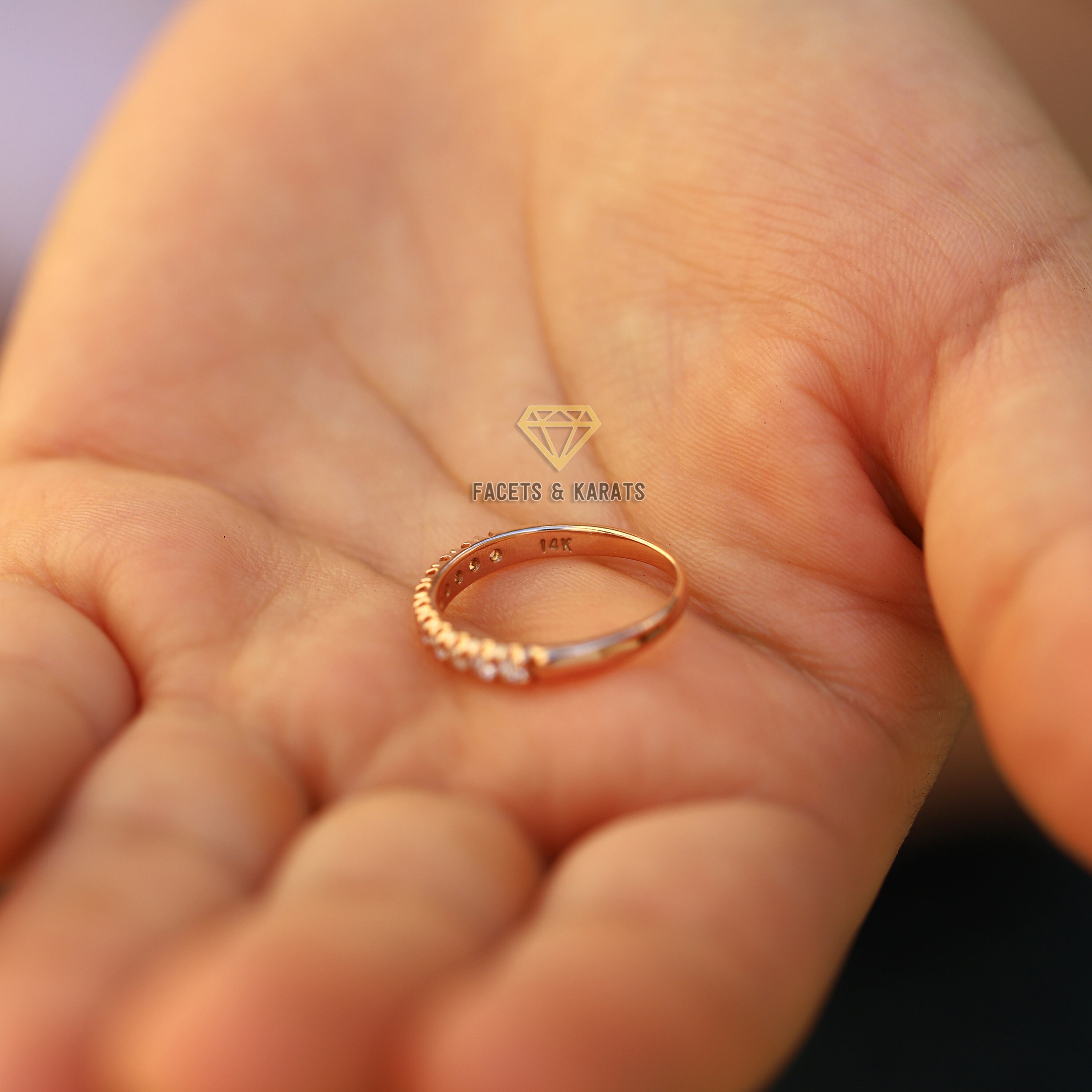 レディース ハーフエタニティ 結婚指輪 14K ソリッドローズゴールド