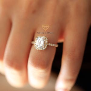 2.50 ctw Emerald Cut Engagement Ring, Halo Ring, Solid 14k Yellow Gold Lab Created Man Made Simulated Diamonds, Wedding Ring