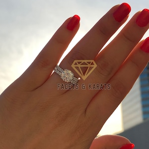 14k White Gold Wedding Ring Set, Round Engagement Ring Matching Eternity Band Bridal Ring Set Engagement Ring Set by Facets & Karats on Etsy