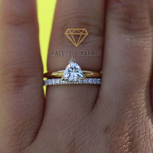 1.34ctw Trillion cut Solitaire Engagement Bridal Promise Ring Wedding Band Solid 14k Gold Man Made Simulated Diamonds or Moissanite Ring Set image 7