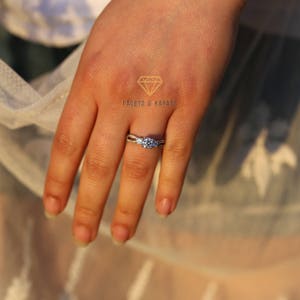 Past Present Future Three Stone Engagement Ring, Bridal Ring, Wedding Ring Promise Ring Man Made Lab Created Diamond Simulant 14k White Gold image 3