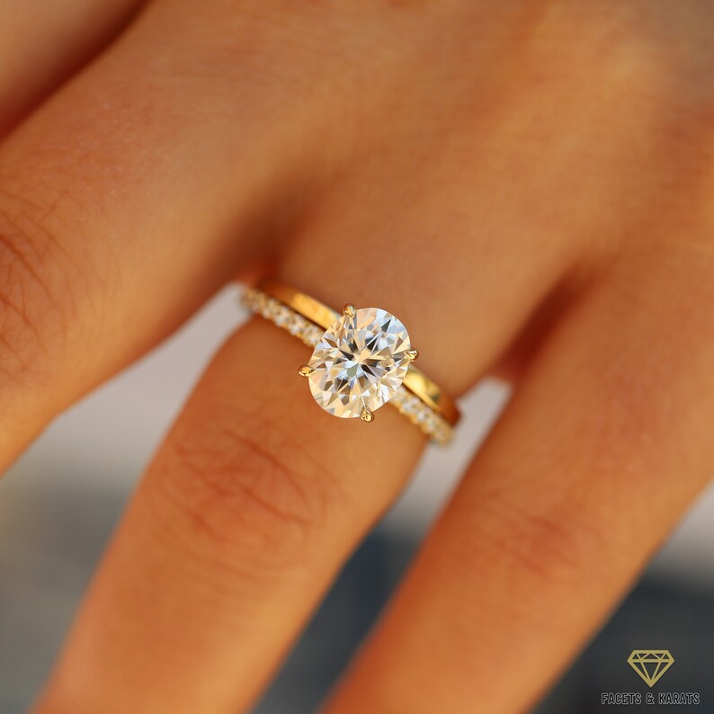 2ct Oval Moissanite Ring Set Womens Moissanite Engagement Ring Etsy