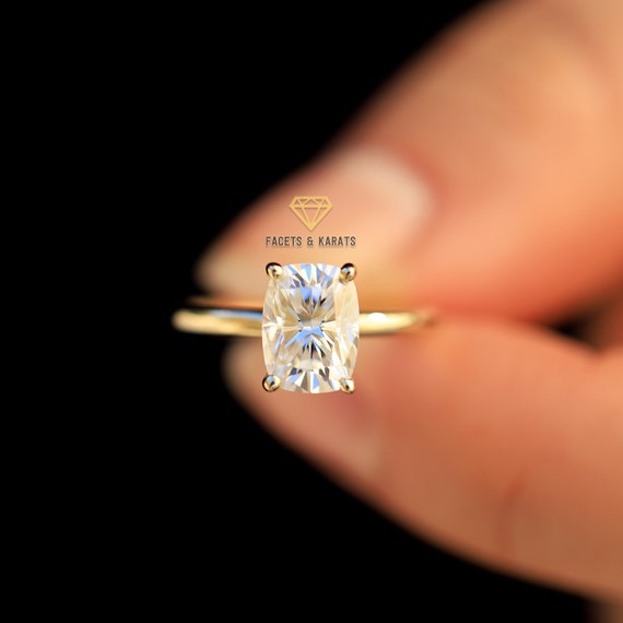 Cushion Cut Engagement Ring Womens Thin Band Solitaire Wedding Ring, 14K  Solid Gold, 8x6mm Rectangular Cushion Cut Simulated Diamond Ring