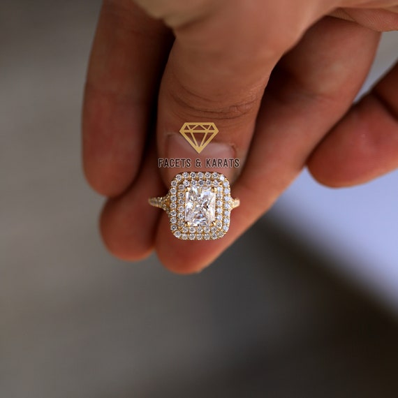 Double halo radiant cut engagement ring best sale