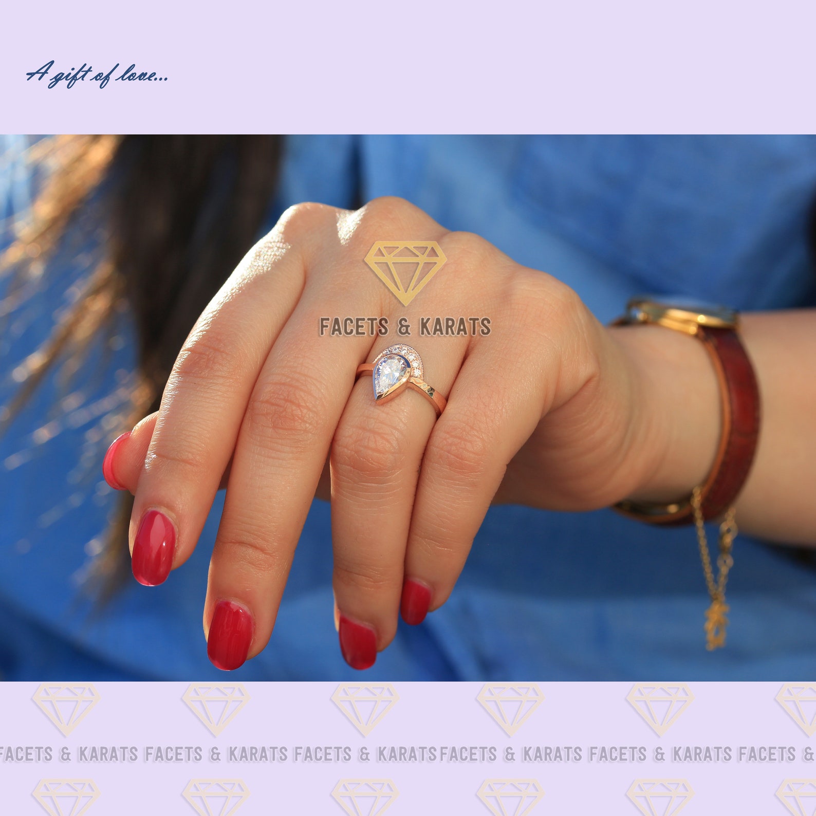 18K Real Rose Gold Unique Unusual Boho Engagement Ring Etsy