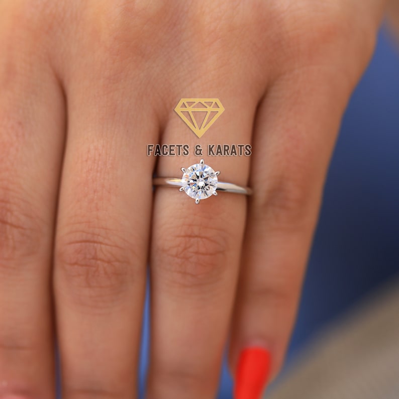 1 Carat Thin Band Solitaire Engagement Ring Round Brilliant Etsy