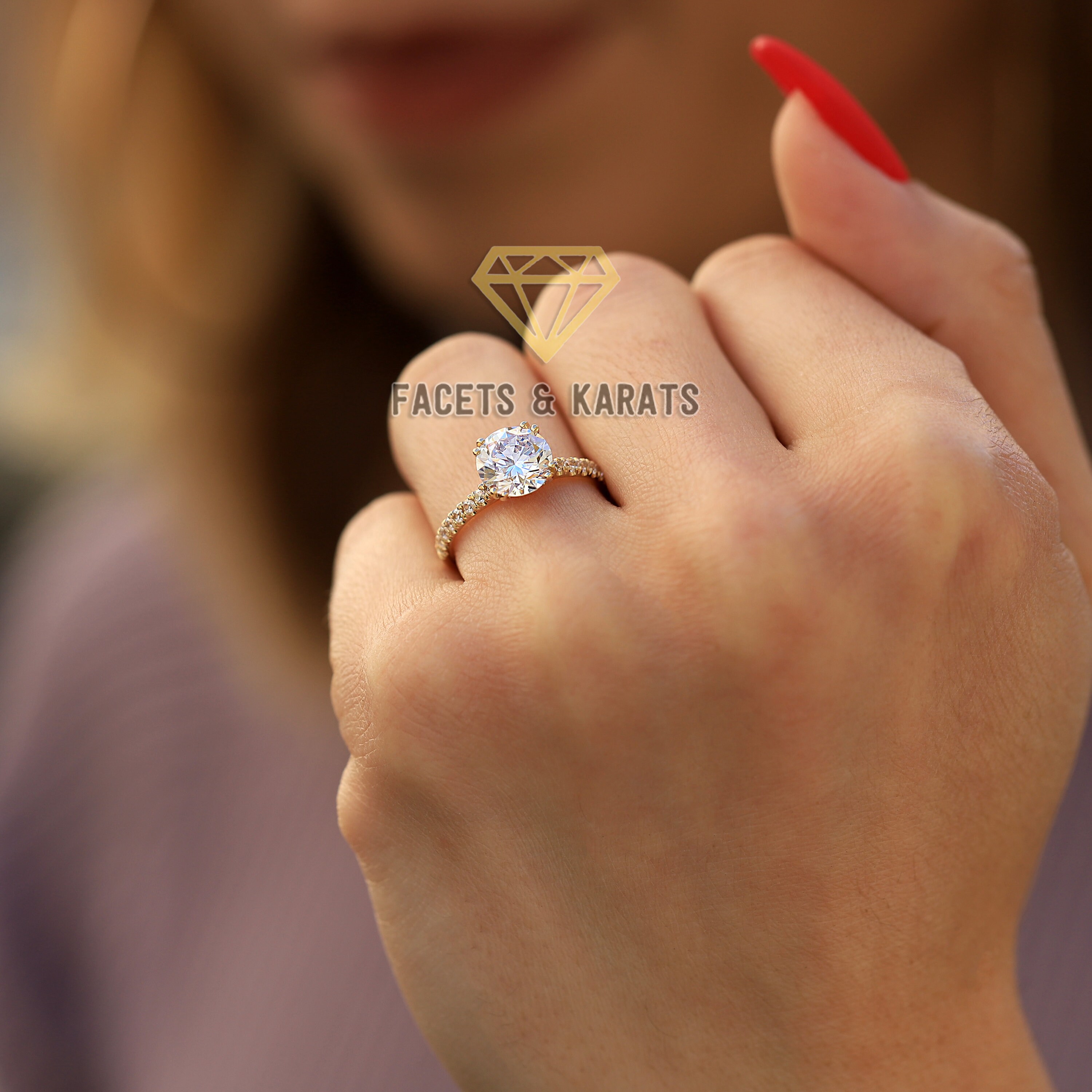 Bague De Fiançailles Diamant Simulé 2 Ct - Plaqué Or Jaune 14K, Taille Sur Mesure - Personnalisable