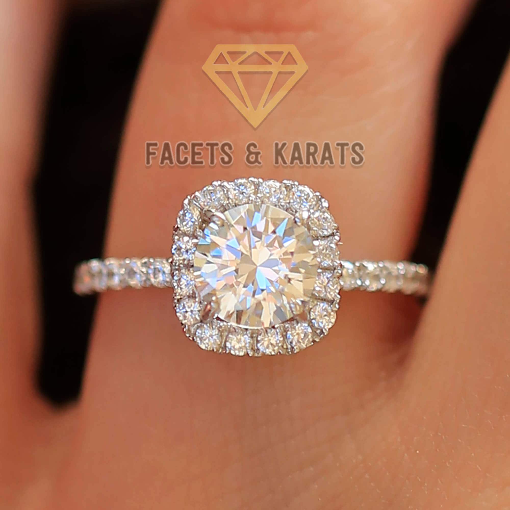 Bague Fiançailles Halo Diamant Simulé 2,45 Ct Or Blanc 14 Carats - Tailles 4 à 12 US