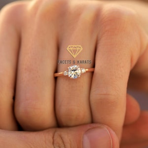 14K Rose Gold Minimalist Cushion Cut Engagement Ring, Alternative Wedding Ring, 1 Carat Solitaire Ring, Womens Simple Promise Ring For Her