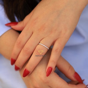 Whisper Thin Moissanite Wedding Band, Dainty 1.2mm Micro Pave Wedding
