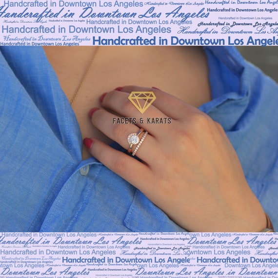 Minimalist Unique Engagement Ring Matching Half Eternity Wedding Band  Wedding Ring Set 14K SOLID Rose Gold by Facets and Karats on