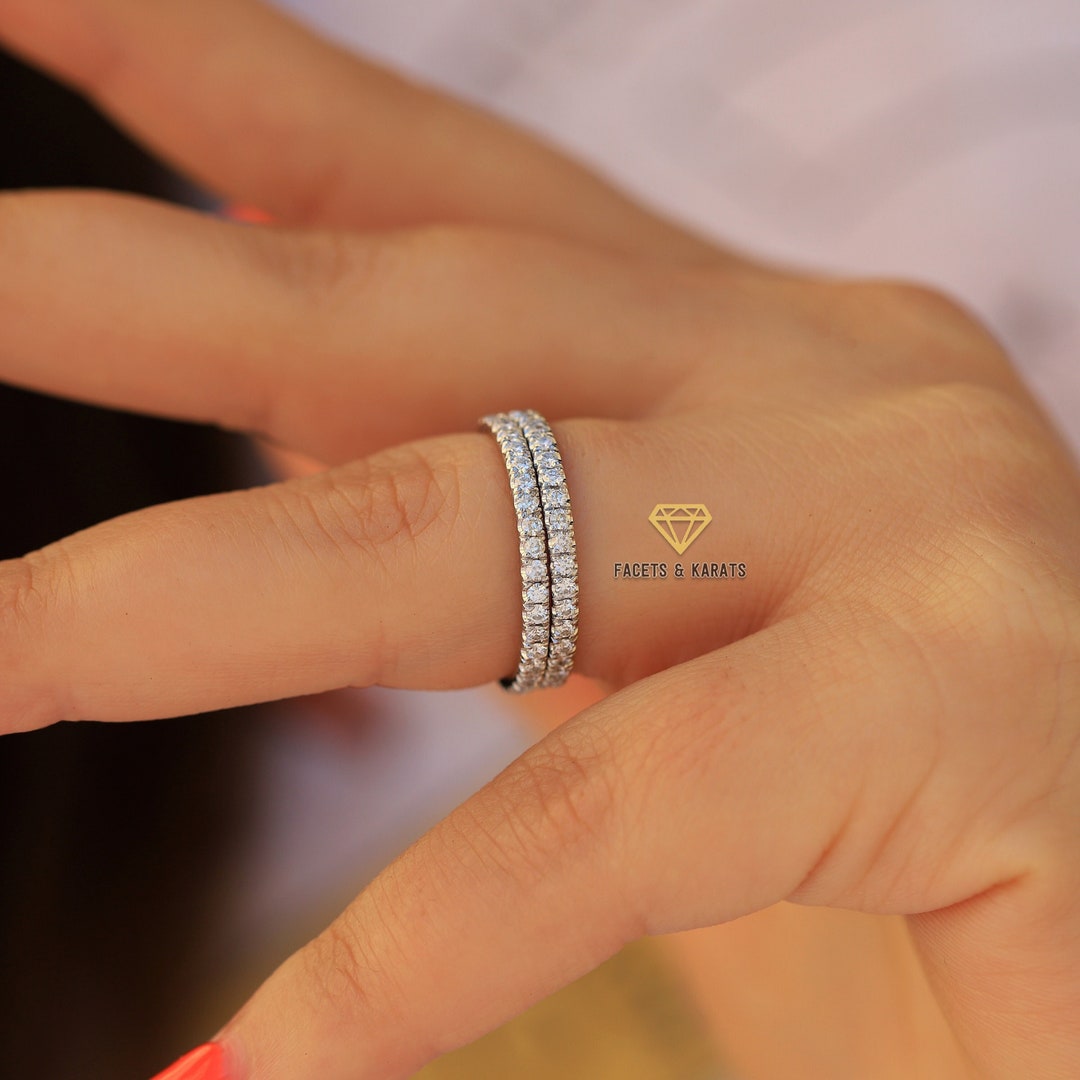 Double Moissanite Eternity Bands, Moissanite Eternity Ring,
