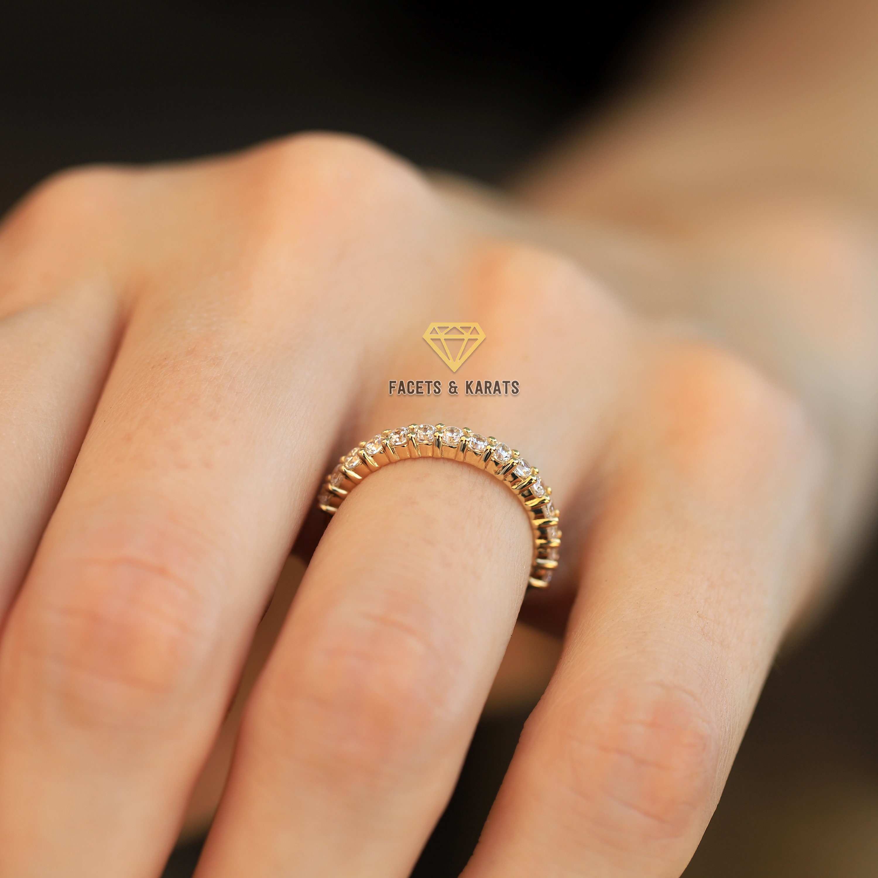 14K ゴールド モアッサナイト 結婚指輪 2 mm ハーフエタニティ