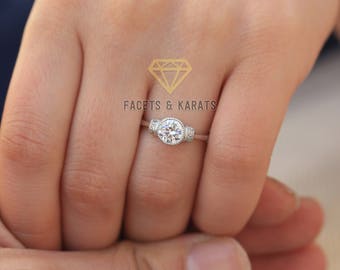 Anillo de compromiso minimalista, anillo solitario con bisel de cuentas de 1 quilate, oro blanco macizo de 14 k o oro amarillo - Oro rosa de FACETS y KARATS