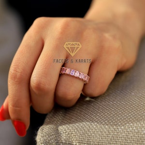 Pink Diamond Eternity Ring, Anniversary Ring, Eternity Band, 14K Solid Rose Gold Anniversary Gift For Her, Birthday Gift, Wedding Band Rings