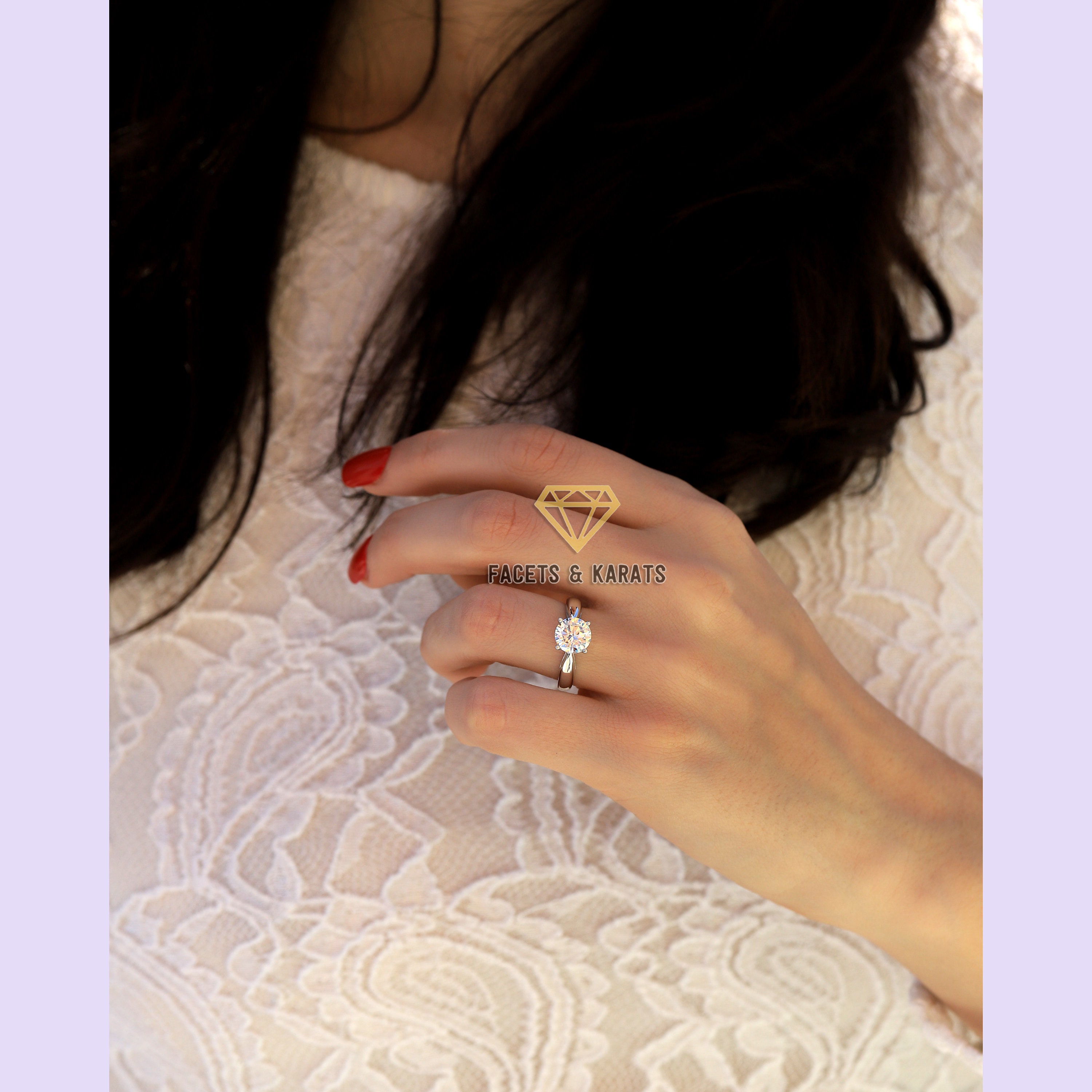 Bague De Fiançailles Moissanite 2,15 Carats - Or Blanc 14k, Coupe Ronde, Tailles 4 à 12 US