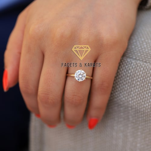 2 Carat Round Solitaire Engagement Ring in IGI Certified Diamond or Moissanite — 10K, 14K, 18K Gold or Platinum