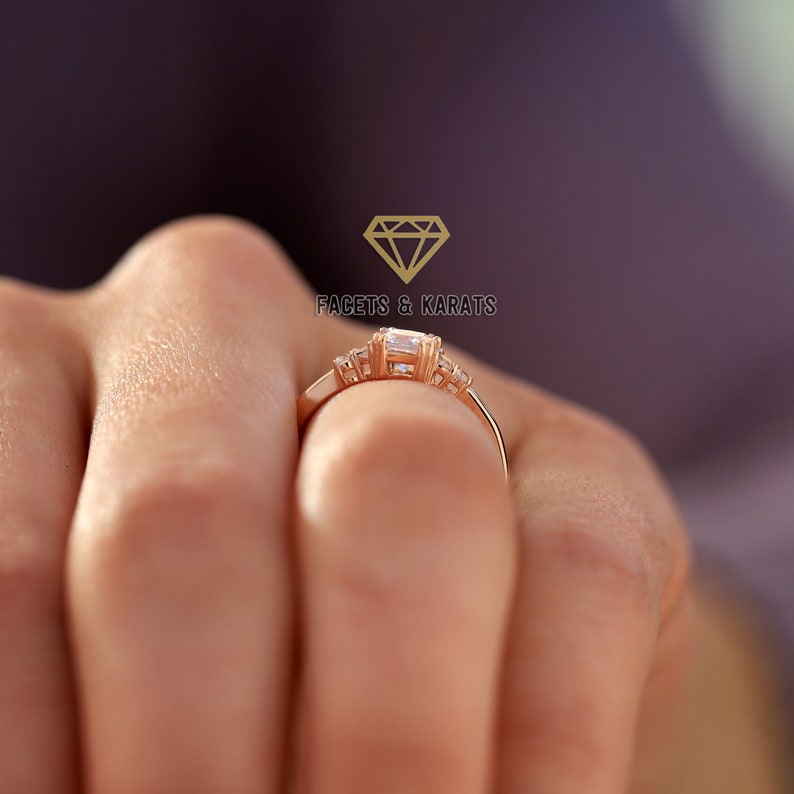 14K Rose Gold Womens Promise Ring For Her, Cushion Cut Minimalist Engagement Ring, Wedding Ring, Diamond Alternative Simulated Diamond Ring image 5