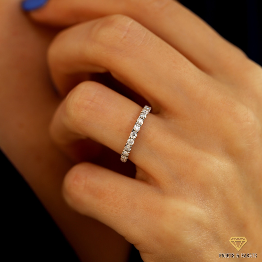 2mm Lab Created Diamond Wedding Band Womens Pave Half Eternity