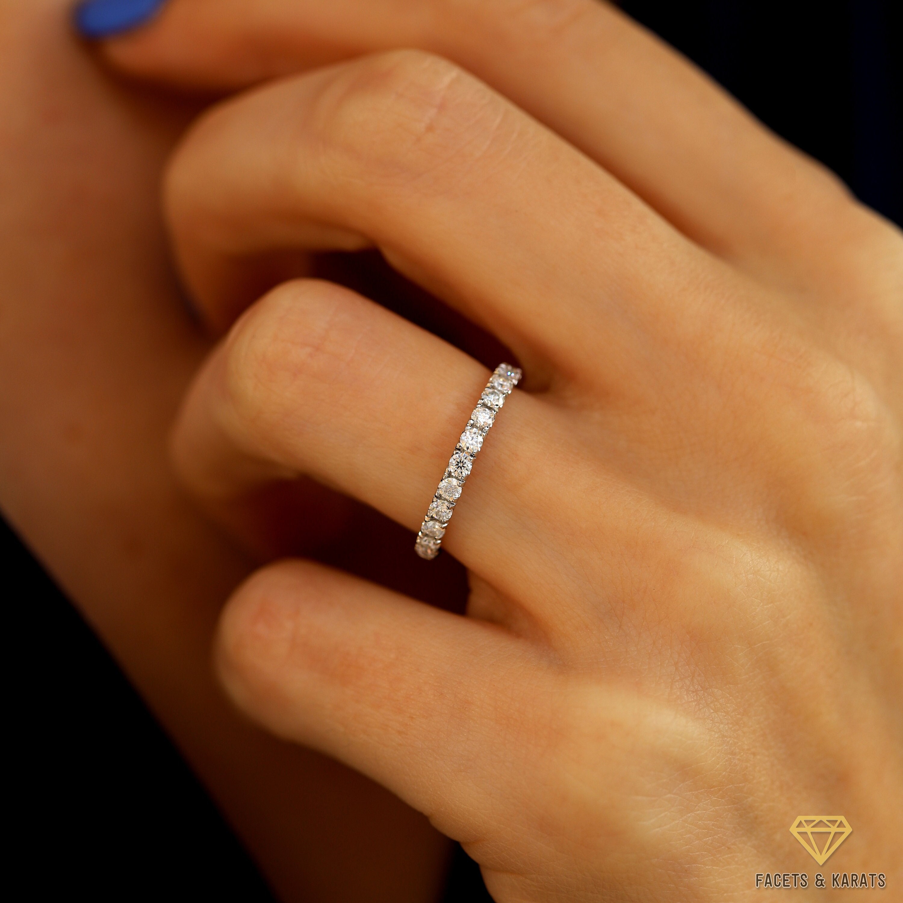 2mm Lab Created Diamond Wedding Band Womens Pave Half Eternity Wedding Ring in 14K Solid White Gold Available in Yellow Gold and Rose Gold