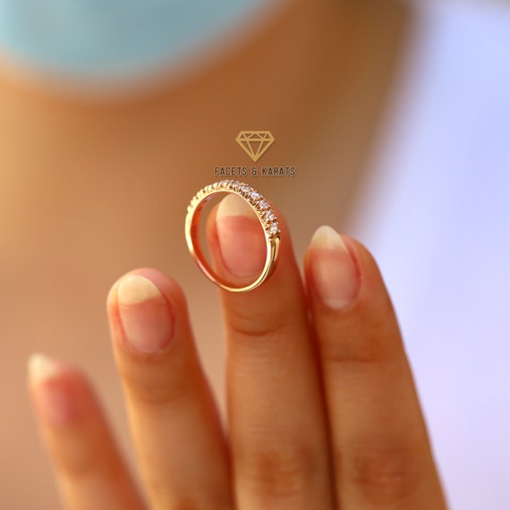 レディース ハーフエタニティ 結婚指輪 14K ソリッドローズゴールド
