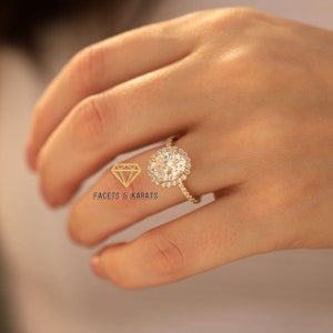 3 Carat Oval Halo Engagement Ring - Simulated Diamond Solid 14K Gold Ring For Women - Promise Ring - Anniversary Ring, 10x8mm Oval Halo Ring