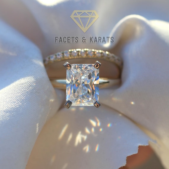 Wedding band to go cheap with radiant cut solitaire