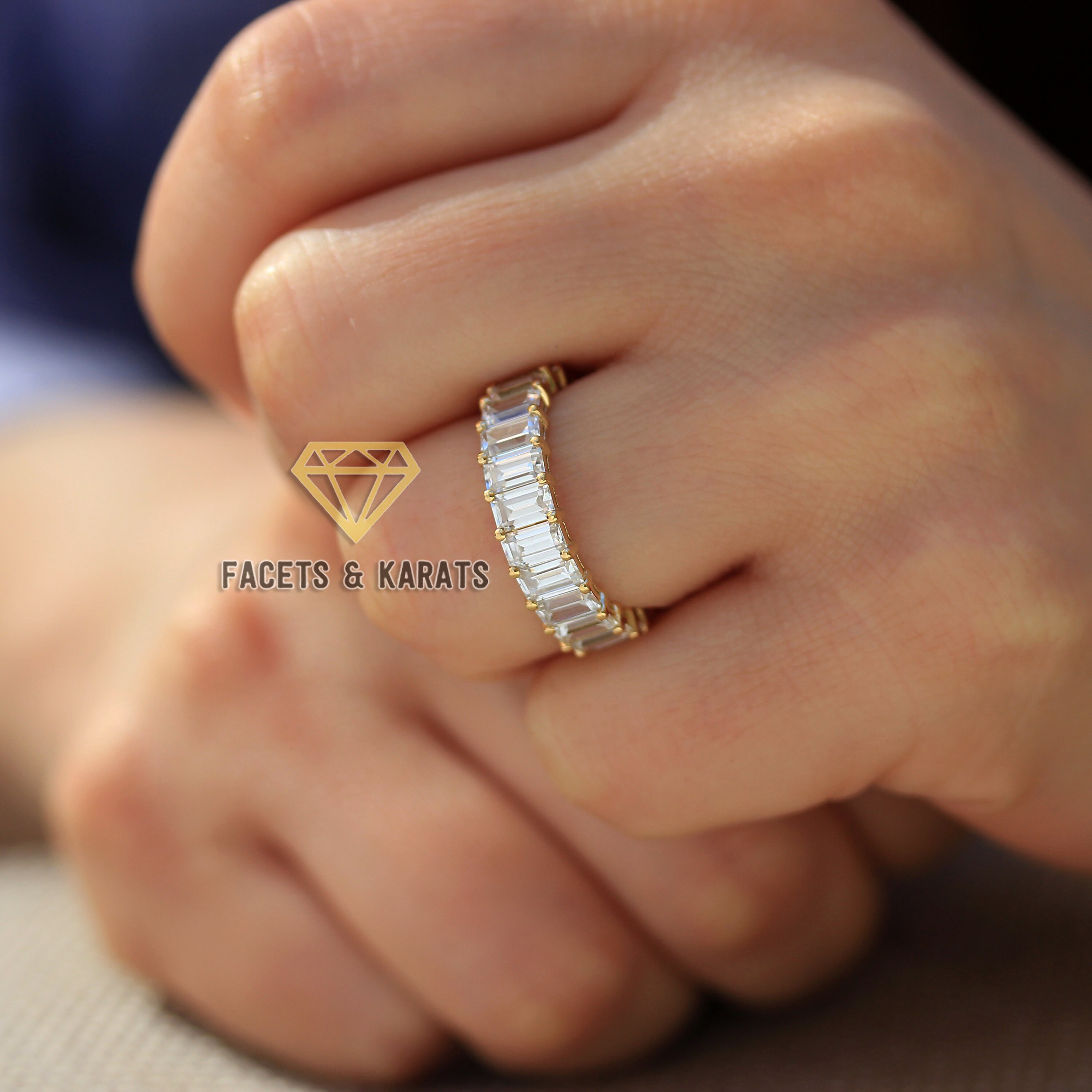 14K Gold Eternity Ring Emerald Cut Full Eternity Band 6 Carat Etsy