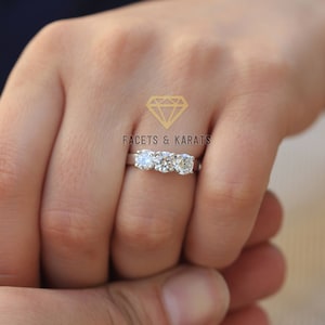 1.5 Carat Promise Ring, Engagement Ring, Past Present Future Classic 3 Stone Engagement Ring, 14k Solid White Gold by FACETS and KARATS