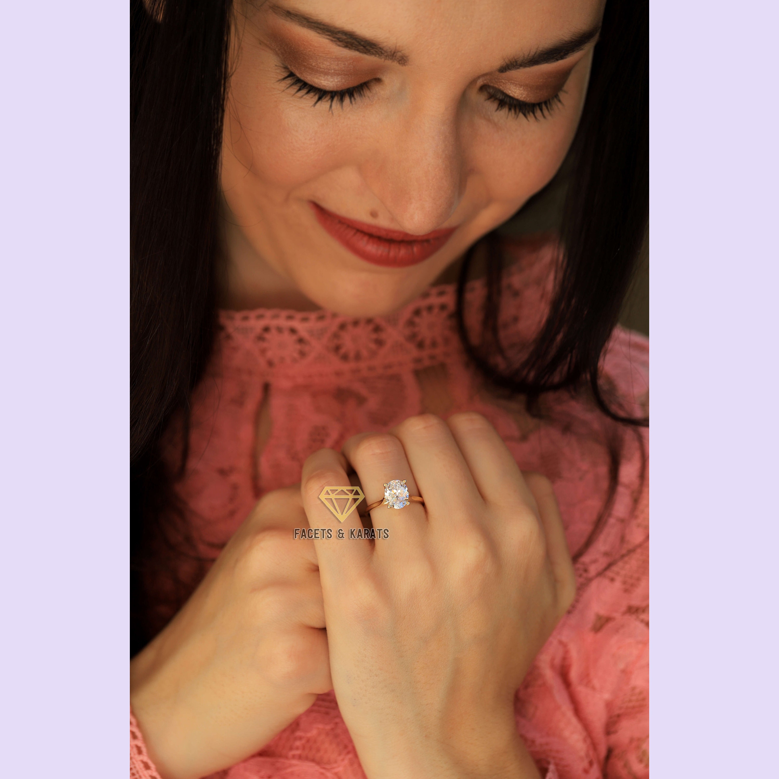 3 Carat Oval Engagement Ring Thin Band 14K Gold Oval Etsy