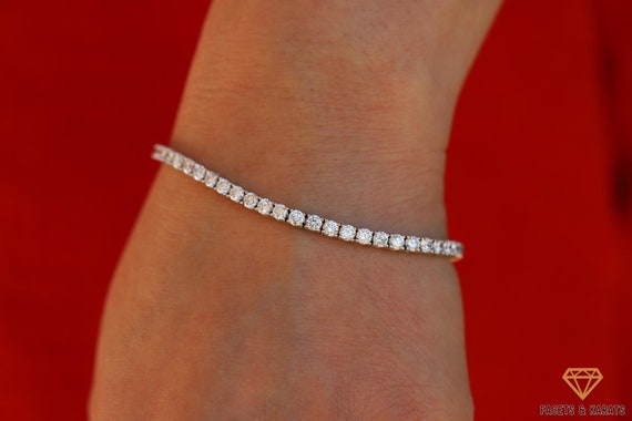 5.63 Carat Lab Grown Diamond Tennis Bracelet in 14K Solid White, Yellow or Rose Gold, 3mm Diamonds in 5-9 Inch Lengths, Double Safety Clasp
