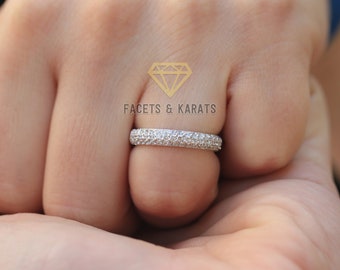 Micro Pavé Wedding Band for Women Anniversary Ring for Her 14K Solid White Gold available in Yellow Gold and Rose Gold by Facets and Karats