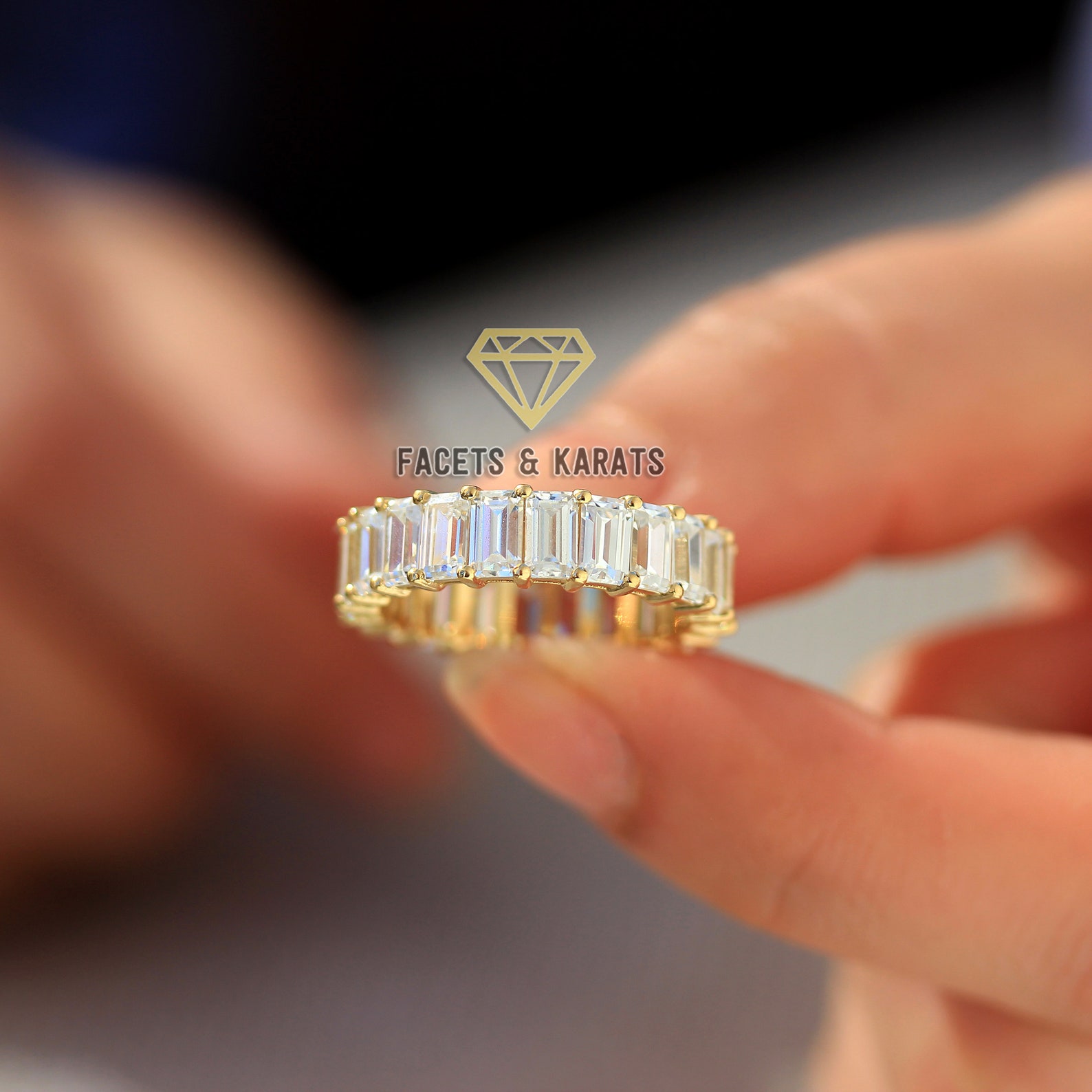 14K Gold Eternity Ring Emerald Cut Full Eternity Band, 6 Carat Womens Wedding Anniversary Ring