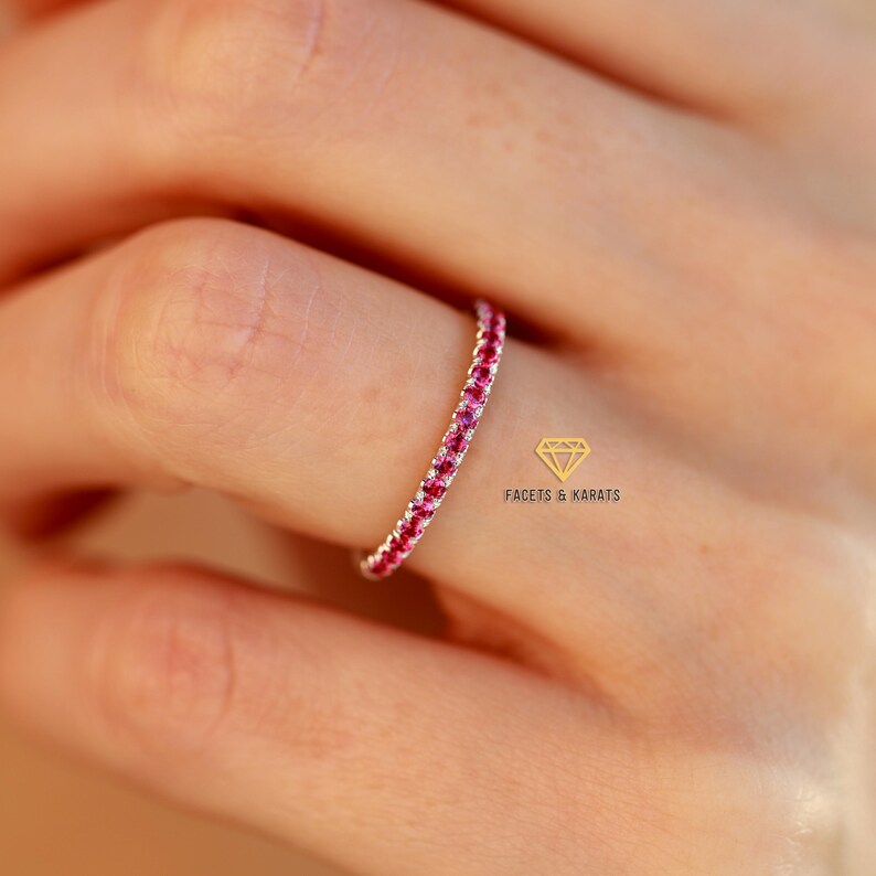 Half eternity ruby wedding band for women with 1.5mm stones made in platinum