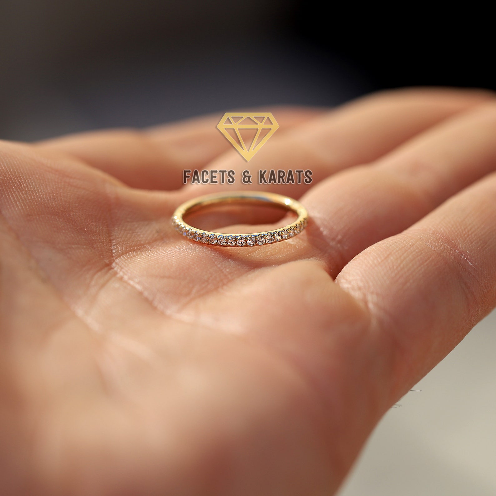 Micro Pave Half Eternity Ring Wedding Band 14K Solid Real Etsy