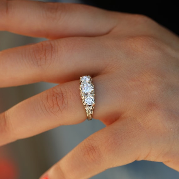 1ct Moissanite Engagement Ring 14K Solid White Gold VVS1 Moissanite Ring,  Womens Minimalist Wedding Ring, Simple 3 Stone Bridal Promise Ring -   Canada