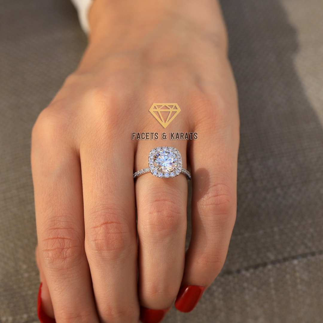 2 Carat Simulated Diamond Engagement Ring 14K Solid White Gold Cushion ...