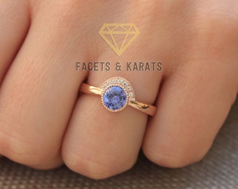 14k Solid Rose Gold Unique Engagement Ring, Tanzanite Engagement Ring, Minimalist Wedding Ring, Boho Ring, Tanzanite Ring, Tanzanite Jewelry