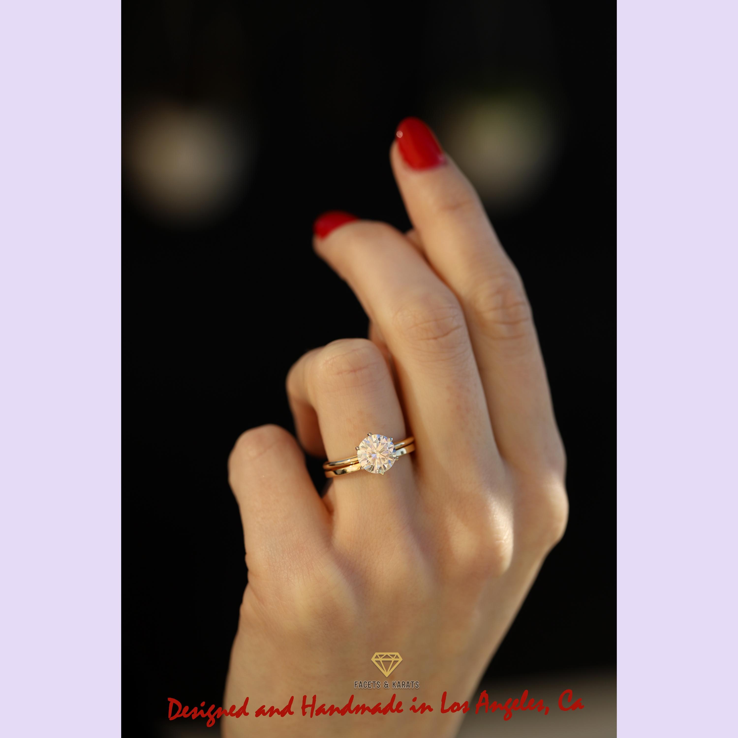 Anello Fidanzamento 2ct Diamante Lab-Creato Oro Giallo 14K - Taglia Regolabile