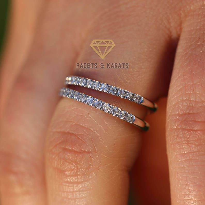 Wedding Bands Women Solid 14k White Gold Set of 2 Half Etsy