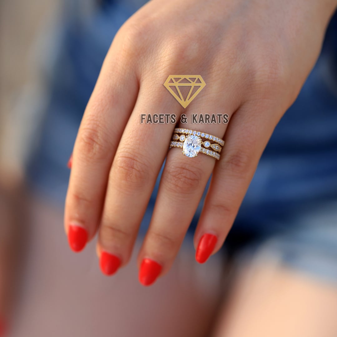 2.50 Cttw Oval Wedding Ring Set Art Deco Vintage Wedding